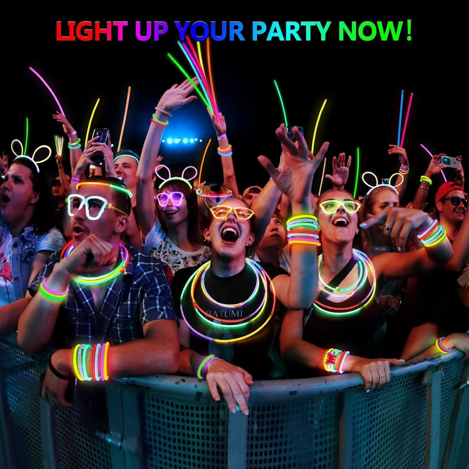 BUDI 467Pcs Glow Sticks Party Favors for Kids Adults Glow in the Dark Party Supplies 4th of July Accessories Neon Decors 200 GlowSticks Bulk 8 Colors 8 Inch & 267 Connectors Necklace Bracelet Glasses