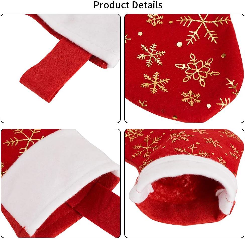 CCINEE 24PCS Christmas Stockings Decoration Snowflakes Stocking Red Fannel Faux Fur Xmas Stockings for Home Decor Fireplace