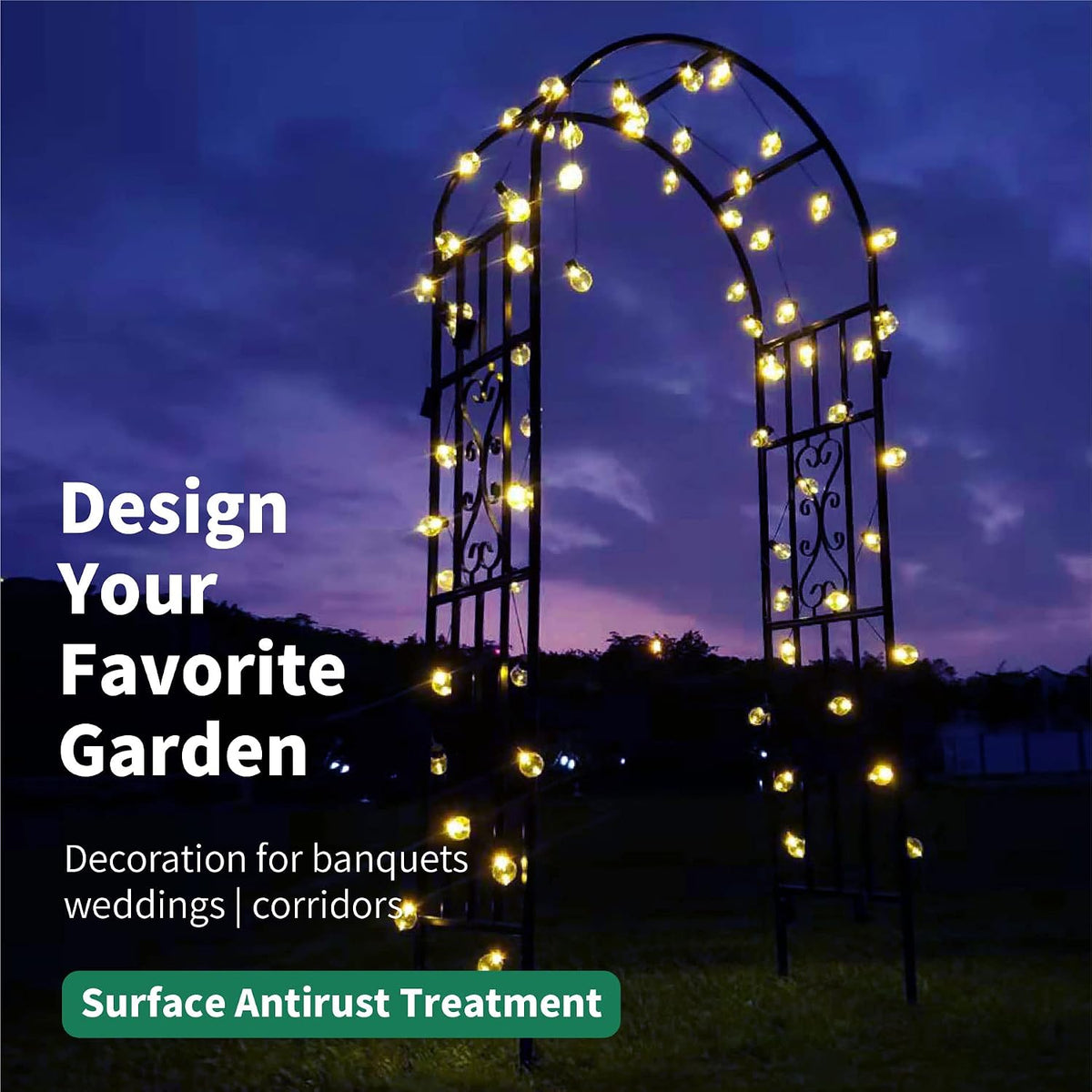 metal garden archway, 100"h x 45"w curved arbor, side view