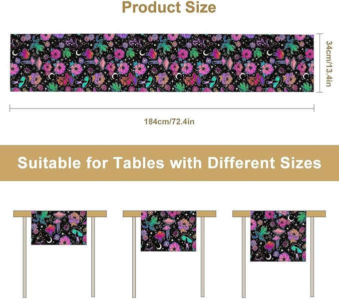 Gothic Star Moon Colorful Table Runner for Kitchen Living Room Home Party Boho Floral Table Runner 13x108 Inch
