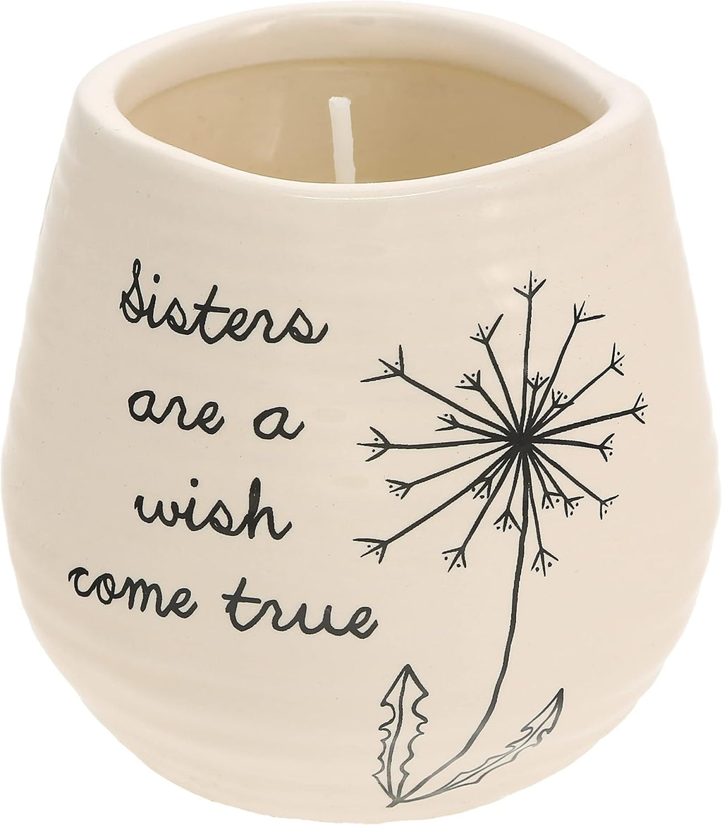 Pavilion Gift Company 77113 Plain Dandelion Wishes - Sisters are A Wish Come True Yellow Ceramic Soy Serenity Scented Candle,