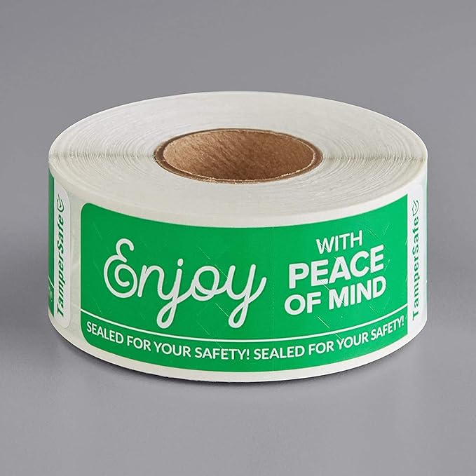 Angel's Peel Lounge Tamper Proof Stickers Roll — Tamper Evident Stickers for Containers, Cups, Delivery Bags, Drink Lids, Writable Seal Tape, Self Adhesive Food Labels - 1x3in 250-COUNTS, Green