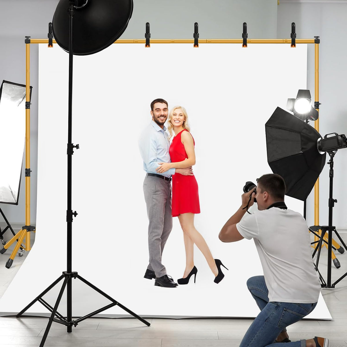 10x7.5ft Photo Backdrop Stand 3-in-1 T-Shape Heavy Duty for Studio Gold