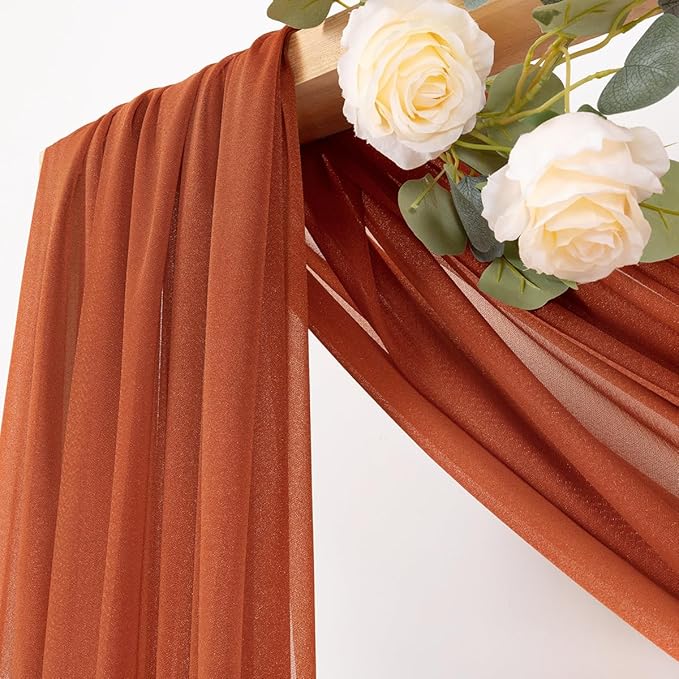 MLMC Terracotta Wedding Arch Draping Fabric 1 Panel 29" x 20 FT Extra Long Gauze Drapes Sheer Backdrop Curtains 6.6 Yards Outdoor Drapery Panels for Wedding Ceremony Party Ceiling Decoration