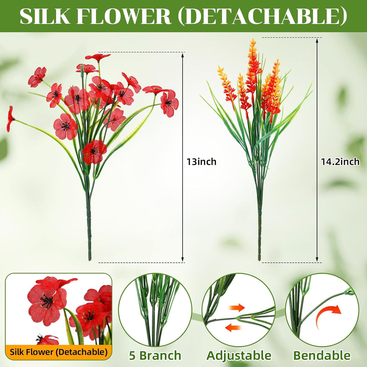 zeyune 48 bundles artificial flowers for outdoors uv shown in use