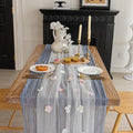 Romantic Artificial Floral Table Runner 10ft Gauze Tulle Lace Table Runner Set for Wedding Baby Shower Bridal Shower Holiday Kitchen Dining Table Decoration for Home Party Special Occasion