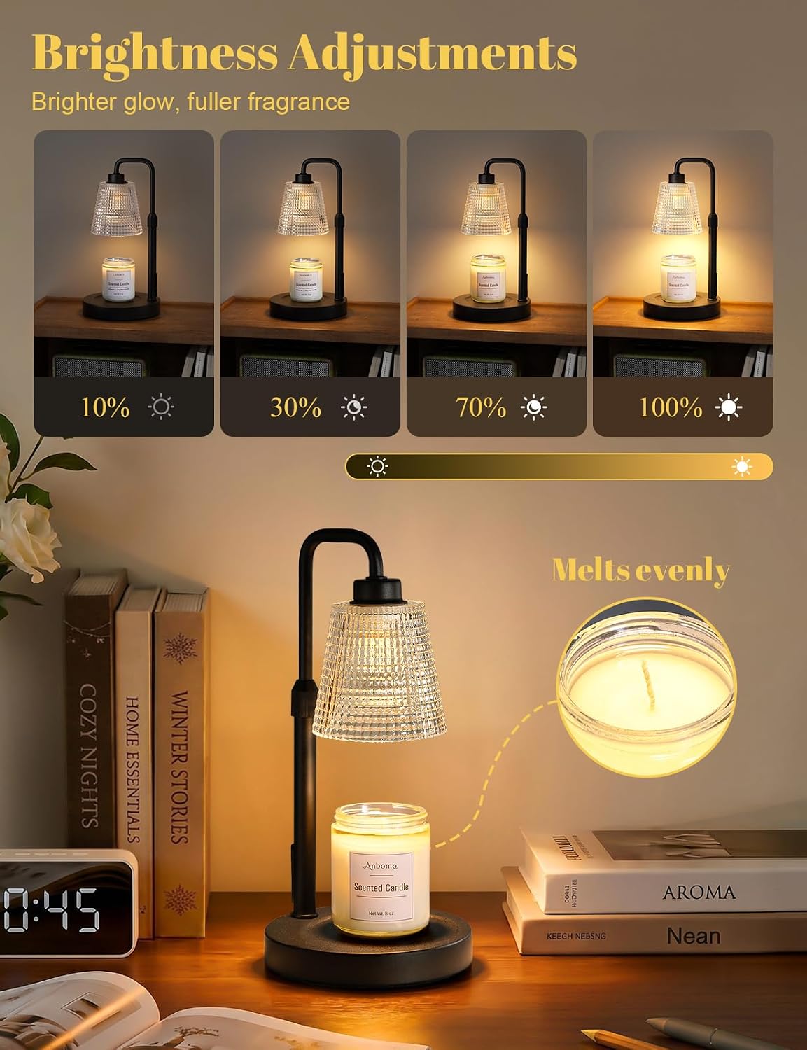 Candle Warmer Lamp with Timer Dimmable, Wax Warmer for Scented Jar Candles, Adjustable Height Candle Lamp for Home Decor, Birthday Gifts for Women Mom House Warming Gifts, Black
