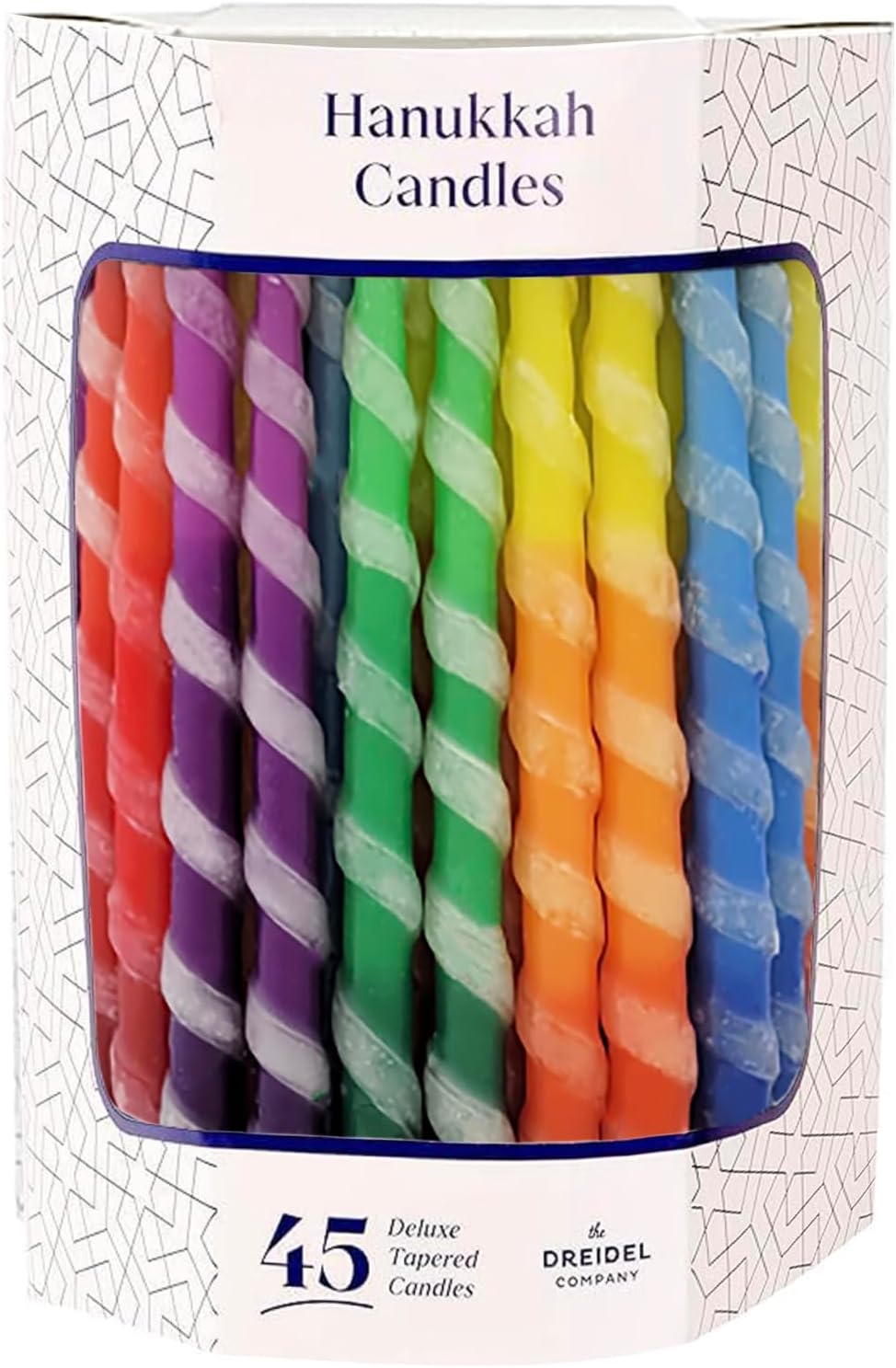 The Dreidel Company Deluxe Twisted Multi Colored Hanukkah Menorah Candles 45 Candles for All 8 Nights of Chanukah, 1-Hour Burn Time
