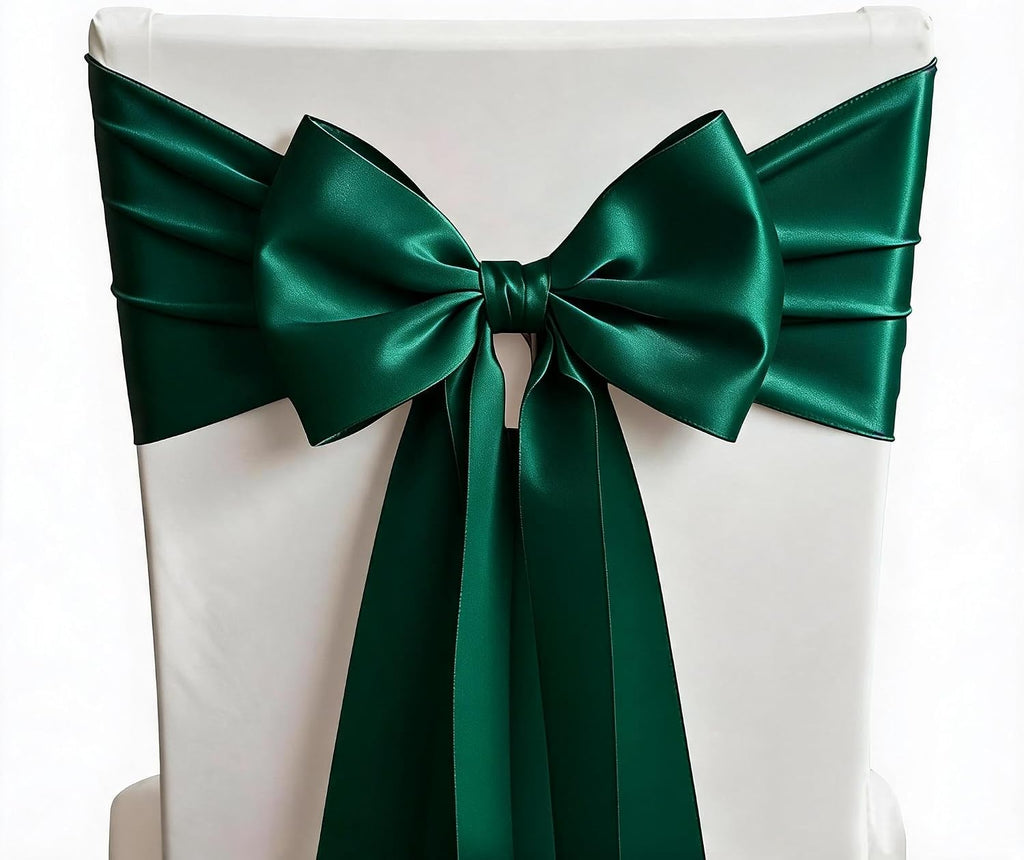 Wedding Satin Hunter Green Chair Sashes Bows 50 Pack Fitted Chair Ribbons 7x108 Inches Chairs Ties for Party Birthday Fiesta Engagement Ceremony Bridal Shower Decor