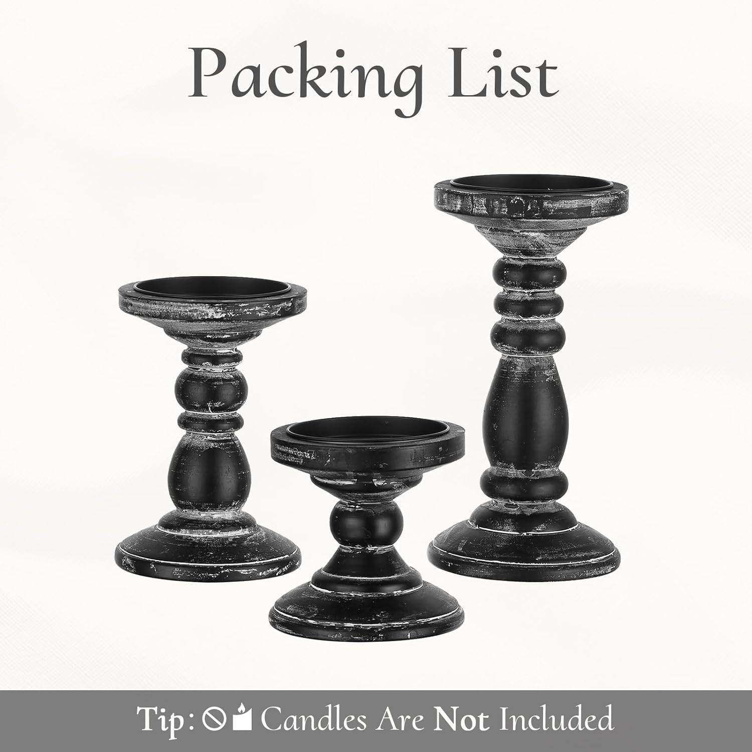 Wood Pillar Candle Holder: 3Pcs Rustic Black Candle Holders for Pillar Candles Wood Candle Holders Distressed Wooden Farmhouse Candle Holder Large Rustic Candle Holder for Fireplace Table