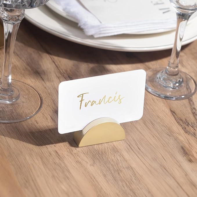 UNIQOOO 10 Set 2" Arch Gold Birch Wood Stand with Cards |1.2mm Slot, for Name Cards, Place Card Holder, Photo Display Stand | for Event Decor, Retail Shop, Cafe Restaurant Menu, Business Card, Name Tag