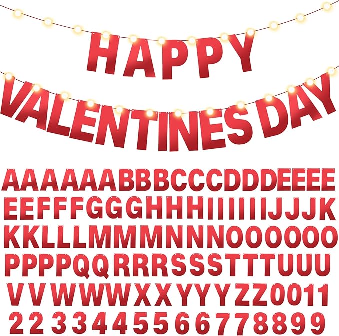 TaoBary 112 Pcs DIY Letter Kit Glitter Customizable Banner Letters Include 107 Letters and Numbers 3 Rope and 2 Needles for Birthday Halloween Christmas Wedding Valentine Party Decor(Bright Red)