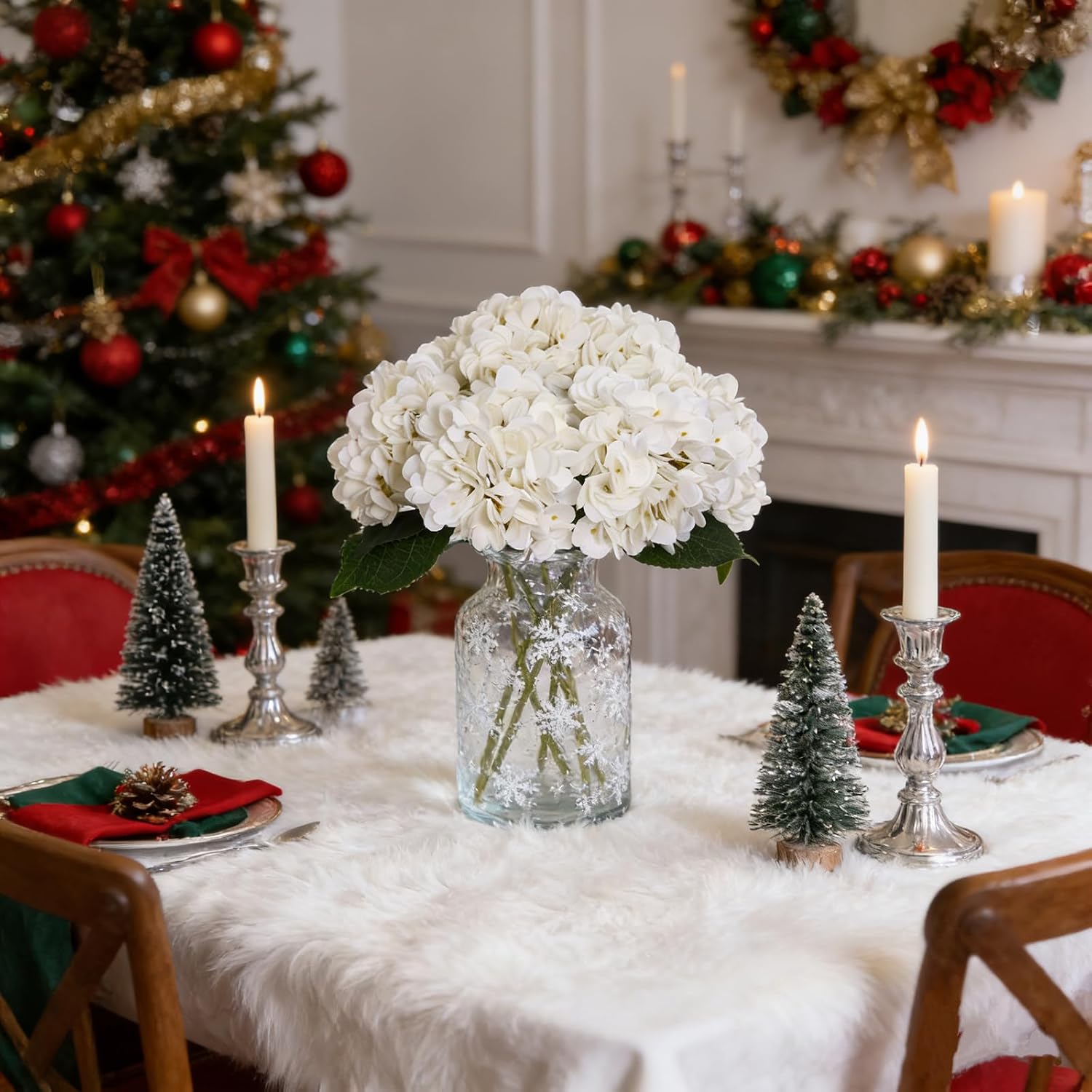 Kimura's Cabin 6pcs White Hydrangea Artificial Flowers Silk Fake Hydrangeas Faux Hydrangea Flowers with Stems for Wedding Bouquets Arrangement Home Table Centerpieces Baby Shower Party Decoration