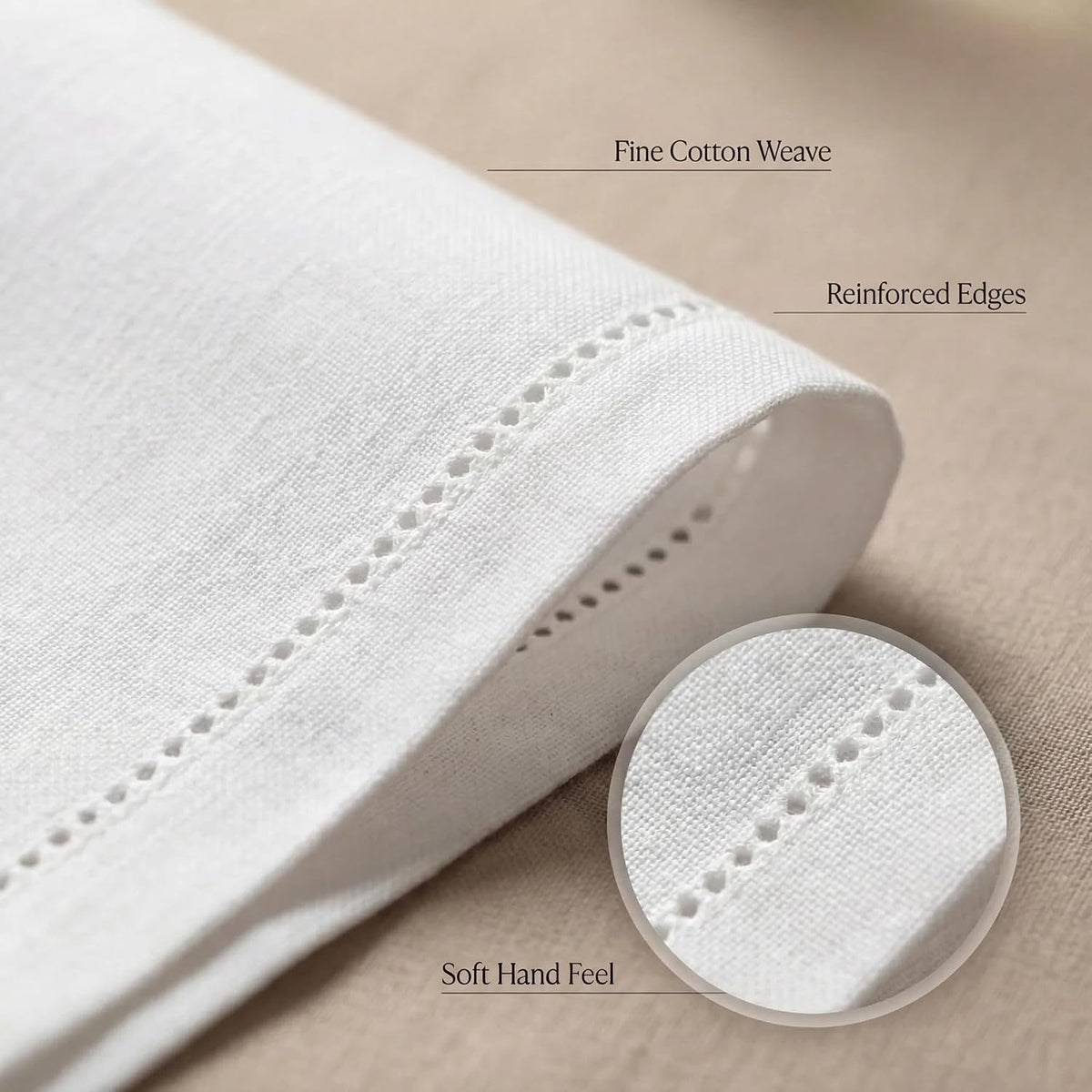 Urban Villa Cloth Napkins White Hemstitch Dinner Napkins Set of 12 (20X20) 10...