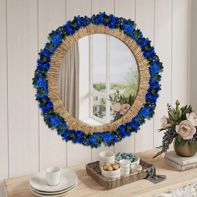 16Pcs 126Ft Royal Blue Rose Garland, Fake Rose Hanging Flowers, Artificial Flower Vine, Hanging Floral Vine Garland for Wedding, Birthday Party, Wall Arch, Halloween, Christmas Garden Backdrop Decor