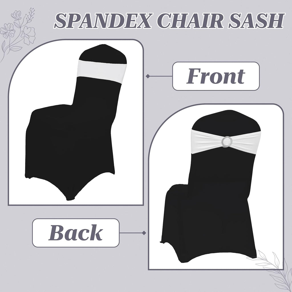 MDS® Pack of 10 Spandex Chair Sashes with Slider Buckle for Wedding & Event Decor, Reusable Stretch Chair Bows Bands for Banquet Chair Cover, Reception, Baby Shower, Birthday Party - White