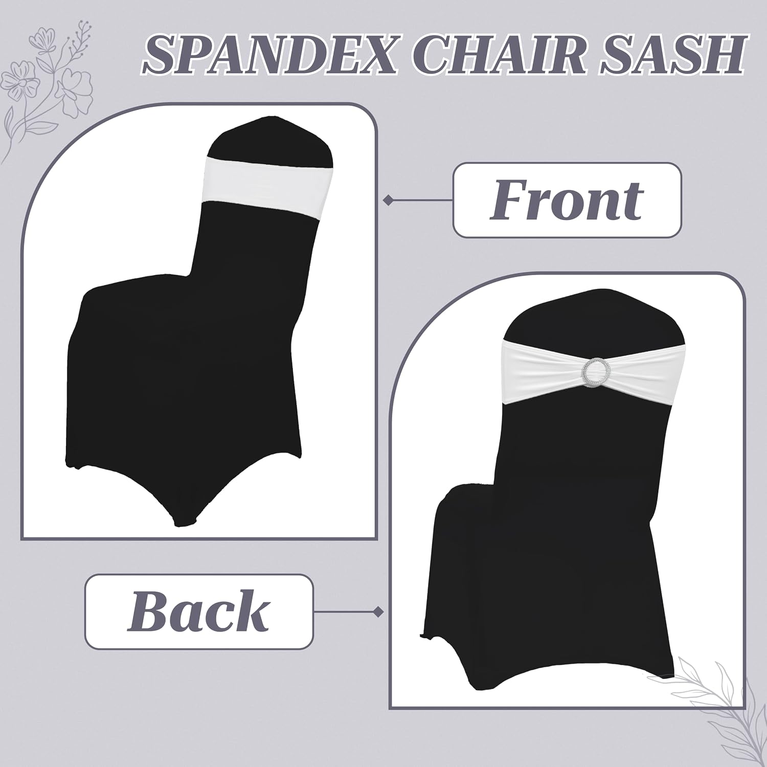 MDS® Pack of 10 Spandex Chair Sashes with Slider Buckle for Wedding & Event Decor, Reusable Stretch Chair Bows Bands for Banquet Chair Cover, Reception, Baby Shower, Birthday Party - White