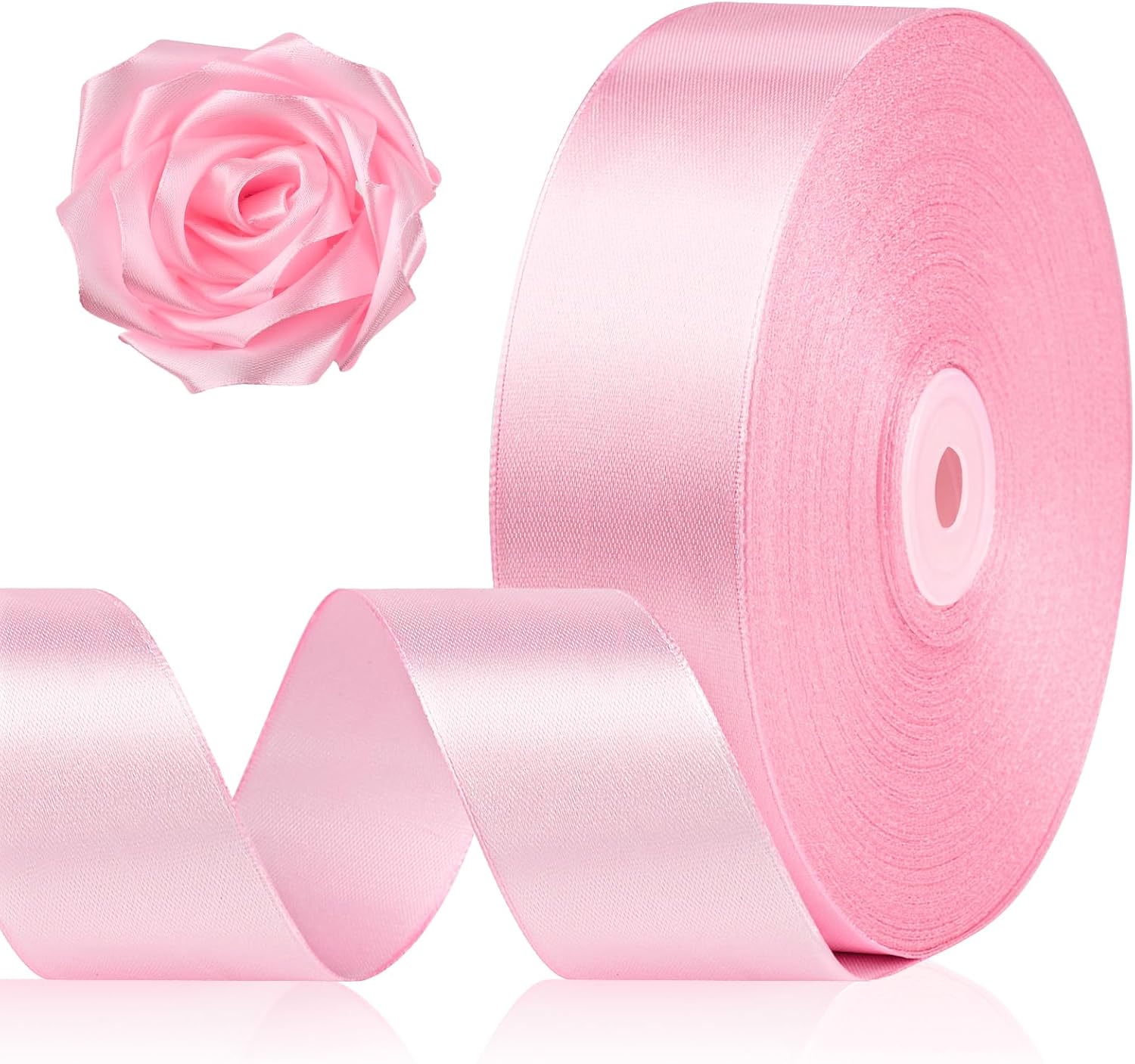 1-1/2 Inch 100 Yards Pink Satin Ribbon, Solid Fabric Ribbon Roll for Flower Bouquet, Gift Wrapping, Roses Making, Handmade Crafts