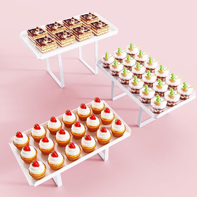 3 Pieces Cupcake Stand Holder, White Acrylic Dessert Table Display Set with Iron Support Legs for Birthday Candy Bar Décor Weddings, Parties Events