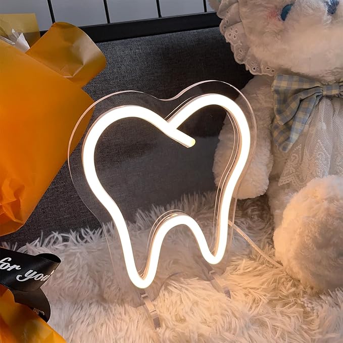 Teeth Table Number Neon Sign Desk Lamp Night Light Wedding Letter LED Neon Sign Wedding Table Decorations Neon Light Shop Bedroom Home Room Decor Christmas Party Warm White USB 20×18 CM