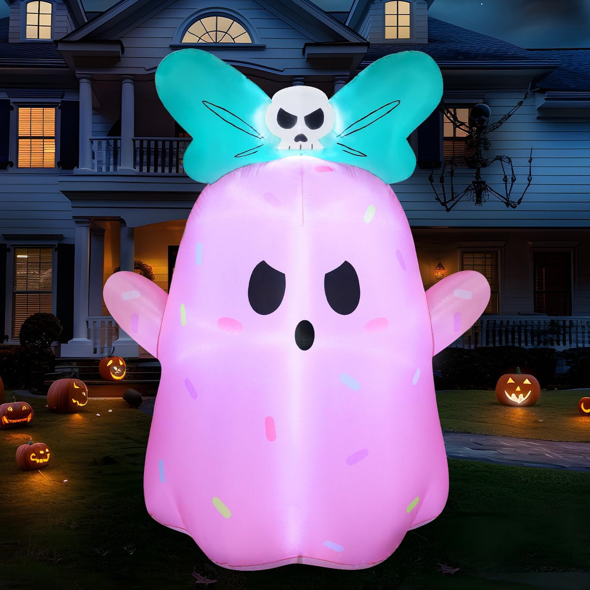 Joiedomi 5FT Tall Halloween Inflatable Ghost Outdoor Decorations, Cute Pink G...