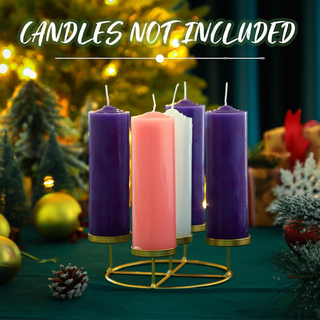 Newtay Christmas Advent Wreath Ring with 5 Pillar Candle Holder Advent Wreath Holder Table Decoration Xmas Metal Candlesticks Ring for Holiday Christmas Home (Gold,Candle Cup Diameter 2.04 inches)