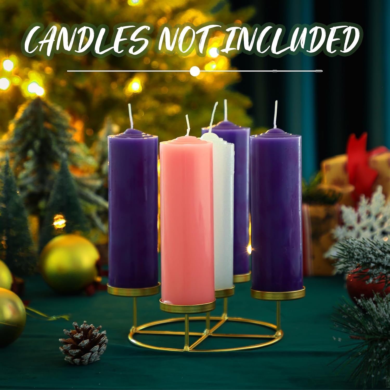 Newtay Christmas Advent Wreath Ring with 5 Pillar Candle Holder Advent Wreath Holder Table Decoration Xmas Metal Candlesticks Ring for Holiday Christmas Home (Gold,Candle Cup Diameter 2.04 inches)