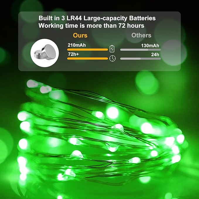 pozzolanas 24 Pack Green Battery Operated String Lights - 7ft Waterproof Fairy Lights with 20 LEDs for Home, Mason Jar, Party, Wedding, Halloween, Christmas Decorations