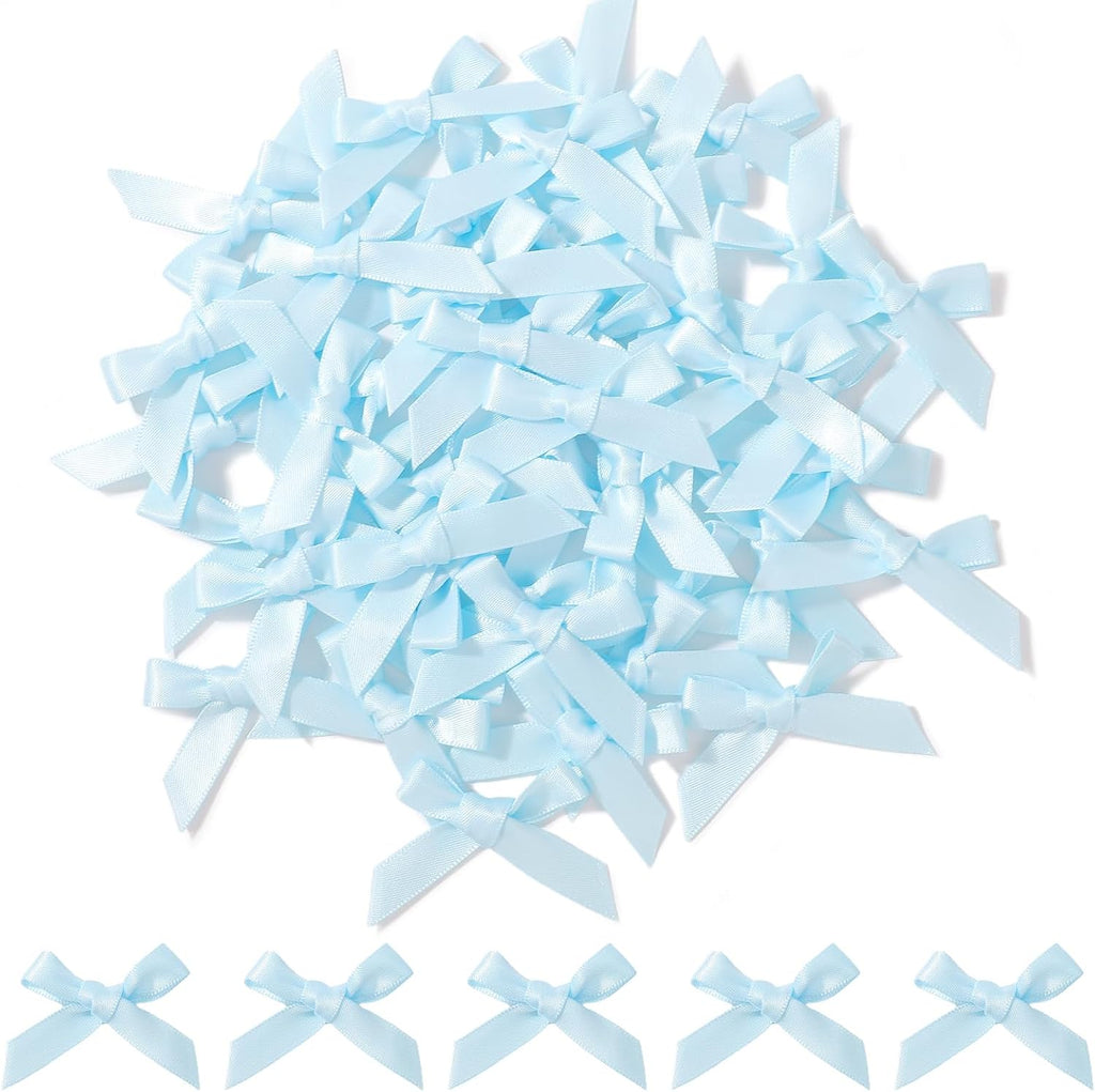 Choicbaby 50 PCS Blue Mini Satin Ribbon Bows 1.8 * 1.4" Small Blue Wrap Bows Decoration for DIY Craft Cheer Pins Box Card Birthday Party Wedding