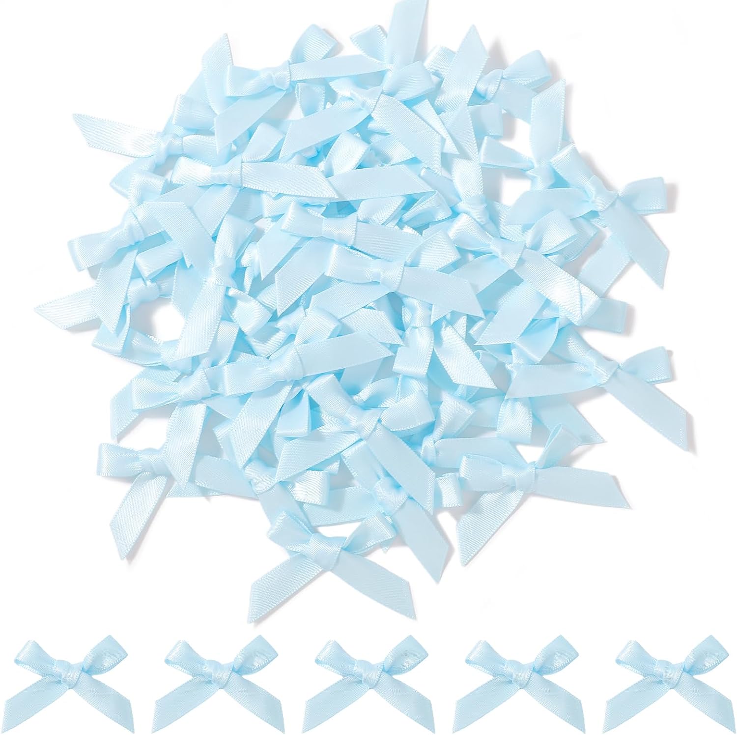 Choicbaby 50 PCS Blue Mini Satin Ribbon Bows 1.8 * 1.4" Small Blue Wrap Bows Decoration for DIY Craft Cheer Pins Box Card Birthday Party Wedding