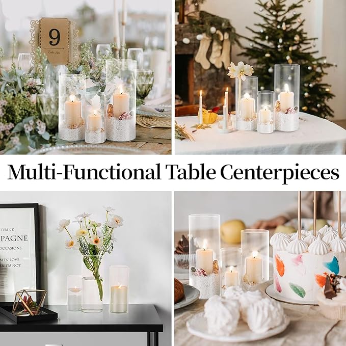 Glasseam Clear Cylinder Vases for Centerpieces, Glass Cylinder Vase Set of 6, Hurricane Vase for Flowers, Glass Cylinder Candle Holder for Pillar Candles, Floating Candle Vases for Wedding Decorations