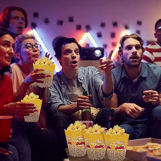 Panelee 100 Pack Popcorn Boxes for Movie Night 24oz Popcorn Disposable Paper Bucket Bags Bulk Snack Container Cups Holder for Christmas Party Carnival