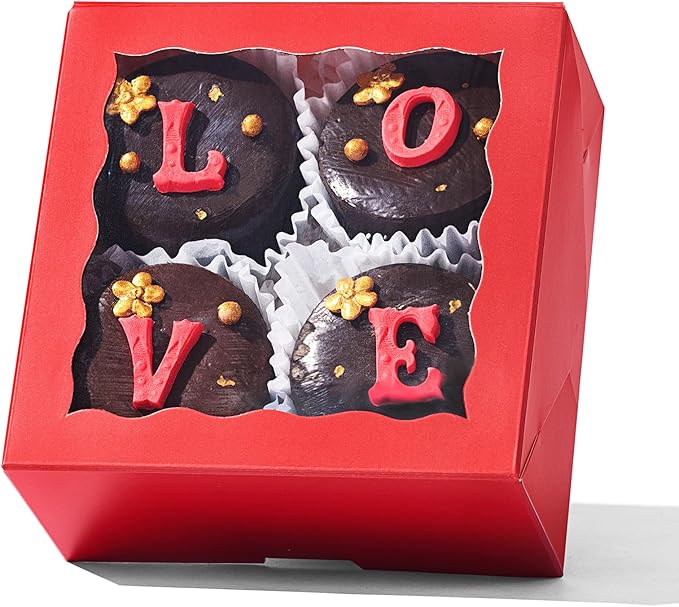 50-Count 4x4x2 Food-Safe Classic Red Bakery Boxes - Multi-Use Pastry & Treat Packaging for Cookies, Truffles & Wedding Favors (Stackable Gift Boxes for Cakes, Pies & Cinnamon Rolls)