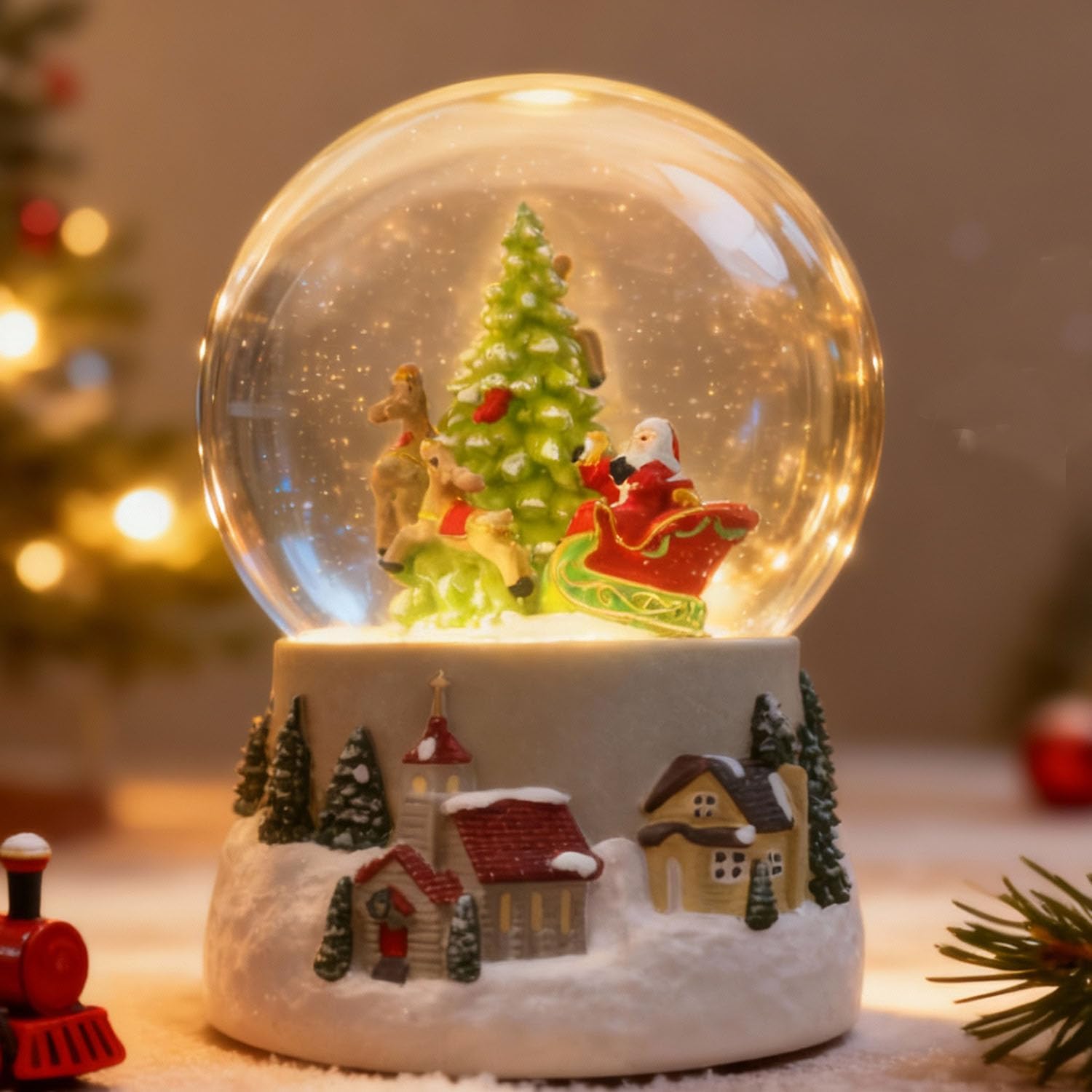 Winter Deer Musical Christmas Snow Globe LED Light Up, Snowflakes Water Globe,120MM 6.7Inch Height Village Water Globe, Valentine's Day Decor, Ideal Gift for Women and Adult.