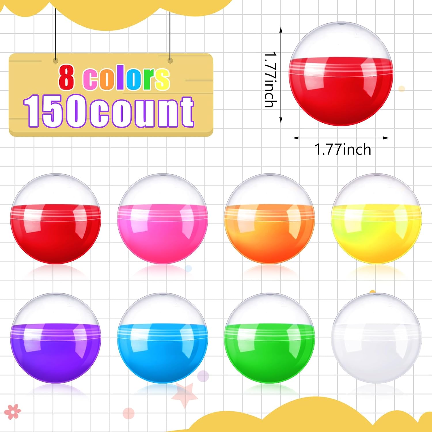 Sosation 150 Pcs 1.77 Inch Gumball Vending Machine Capsules Empty Round Plastic Containers for Prizes Party Favors (Stylish Color)