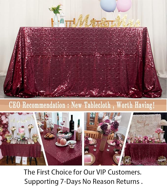 ShinyBeauty Sequin Tablecloth Burgundy 72x72-Inch Square Tablecloth Sequin Table Cover Glitter Table Cloth 6ft for Parties Maroon Sparkly Linens for Wedding Bridal Shower Birthday Party