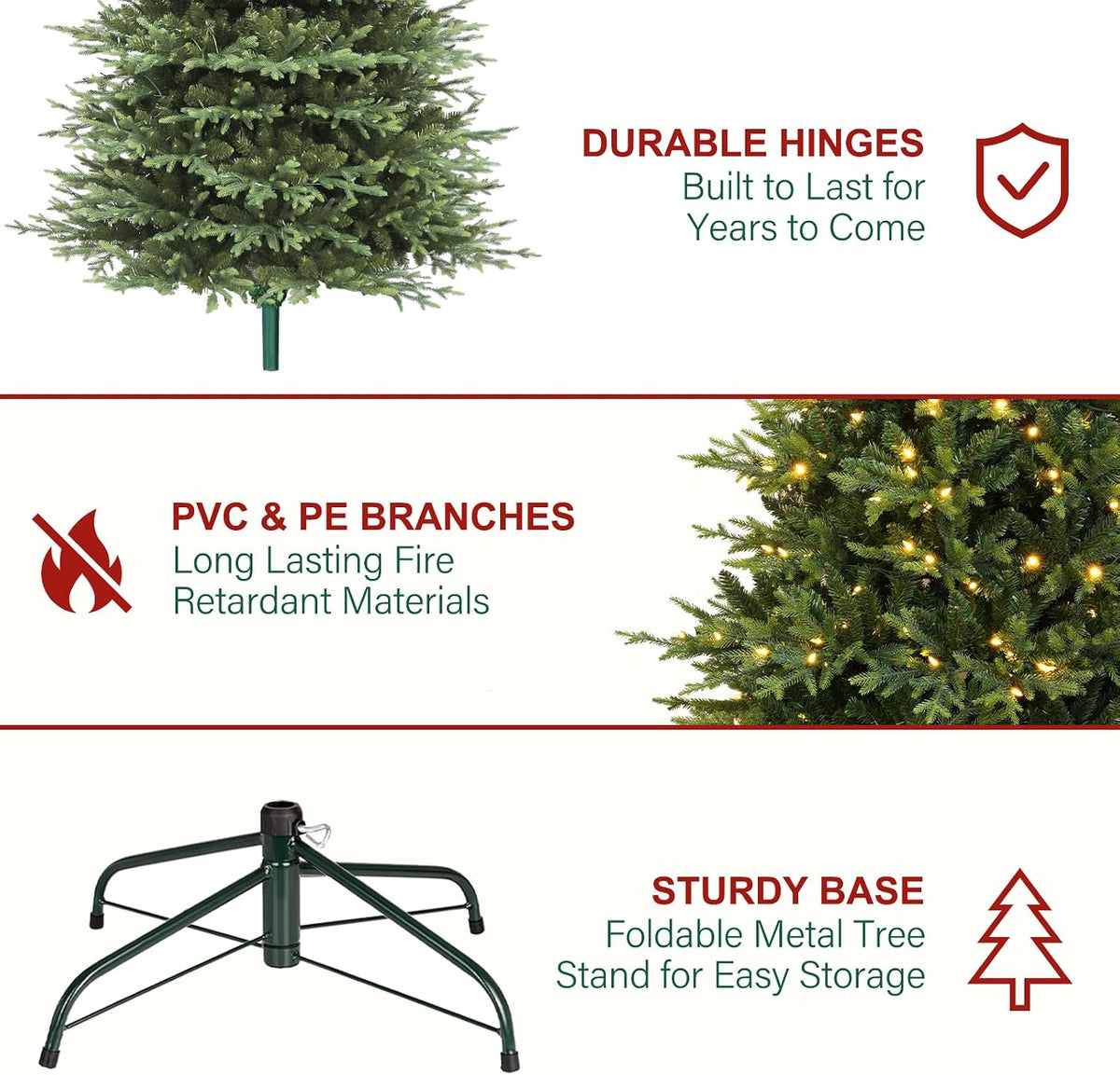 hykolity 9 ft prelit christmas tree with realistic, front angle view