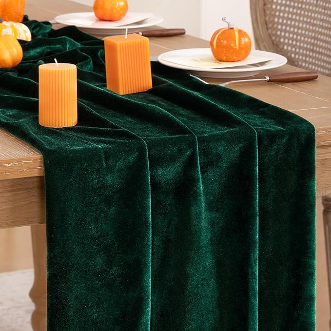 Emerald Green Velvet Table Runner 3 Pack Fall Thanksgiving Table Runners 20 x 120 Inch Luxurious Elegant Velvet Fabric Table Decorations for Christmas Dinner Wedding Bridal Baby Shower