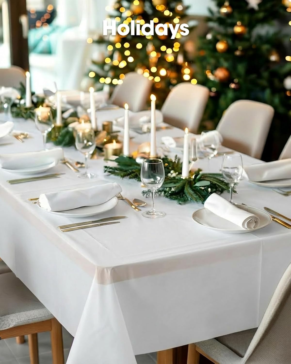 Pureegg Plastic Table Cloth Disposable 8 Pack, 54 x 108 Inch Table Cloths, Party, Picnic, Wedding, Decorative Tablecloths, Rectangle, White Plastic Cover, Leakproof & Sturdy, White