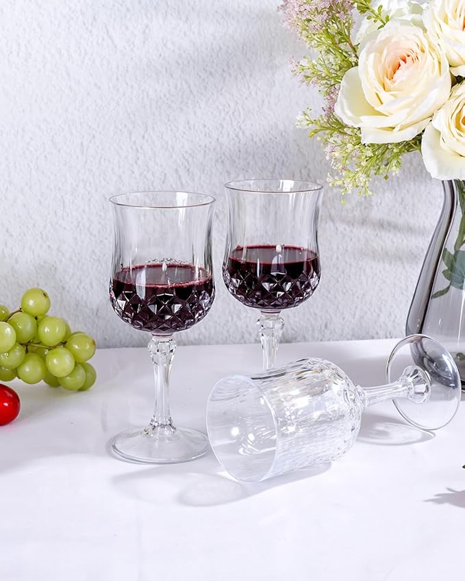 Ciaell 24PCS Plastic Wine Glasses - 7 Oz Plastic Goblets for Party - Clear Vintage Drinking Glasses - Disposable Water Goblets Set for Wedding, Bar, Wine, Beer, Juice, Cocktail, Whiskey