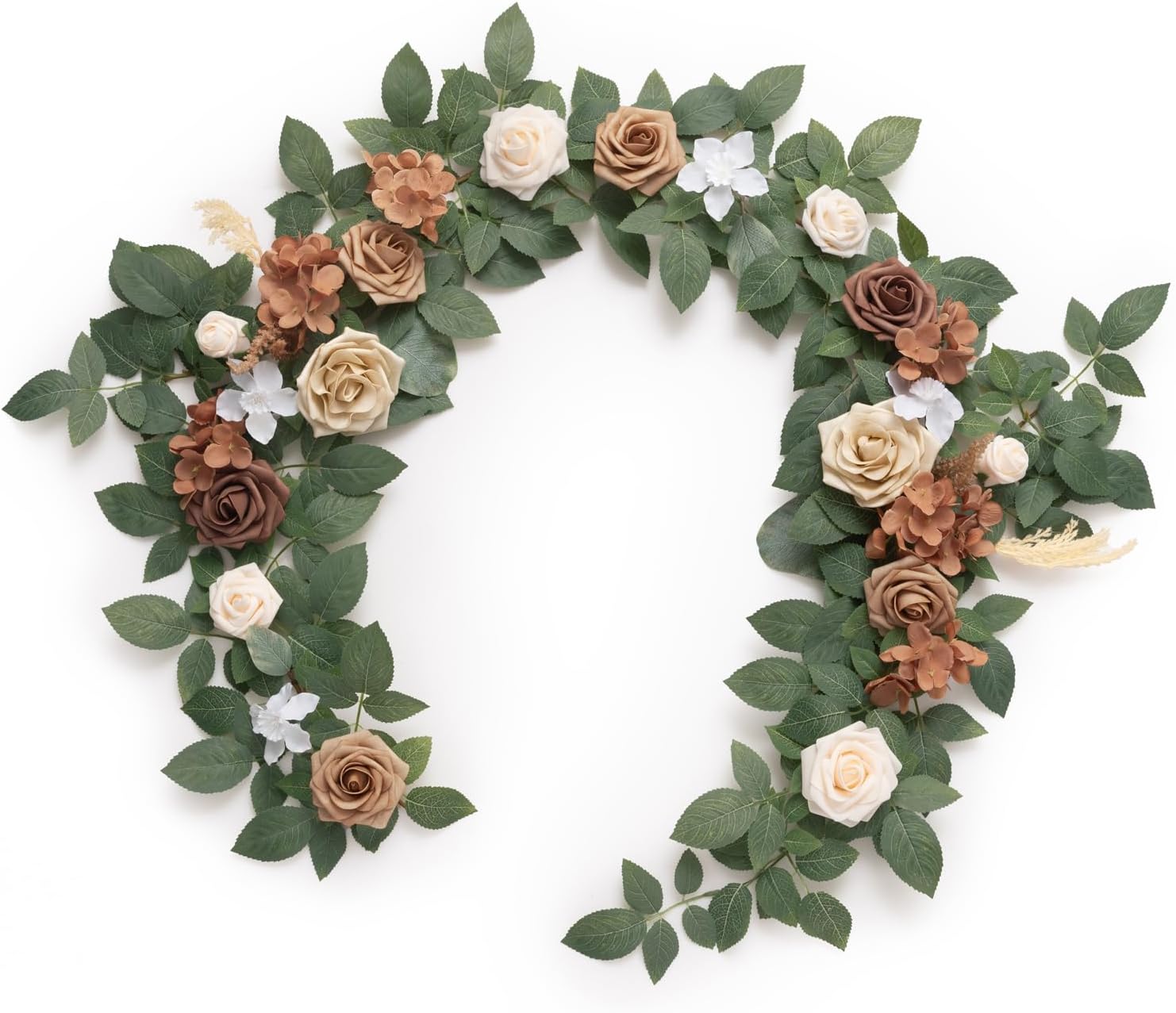 Ling's Moment 5FT Beige Brown Artificial Flower Garland Fake Rose Eucalyptus Garland Arch Flowers Vine for Wedding Party Backdrop Home Table Centerpieces Decorations