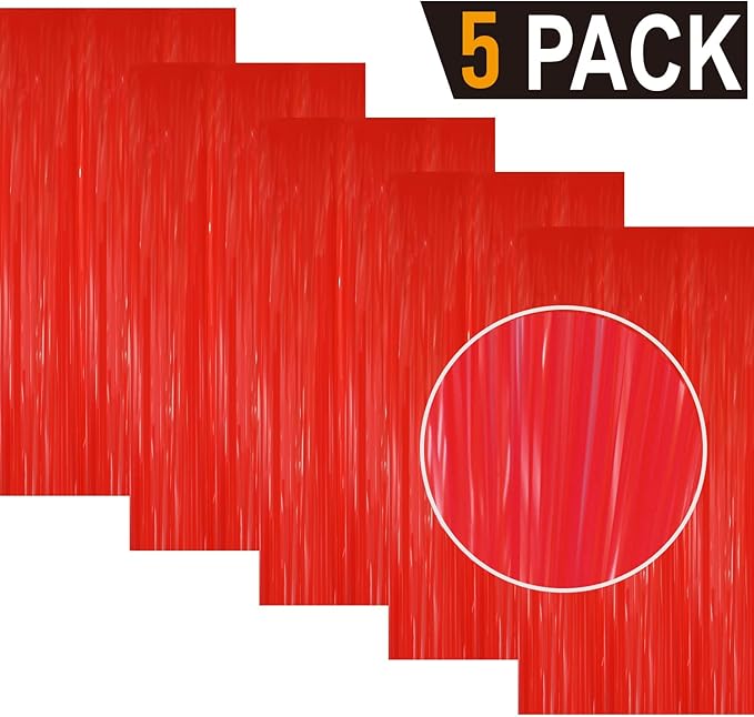 GOER 3.2 ft x 8.2 ft Metallic Tinsel Foil Fringe Curtains Party Photo Backdrop Party Streamers for Birthday,Graduation,New Year Eve Decorations Wedding Decor(5 Packs,Candy Red)
