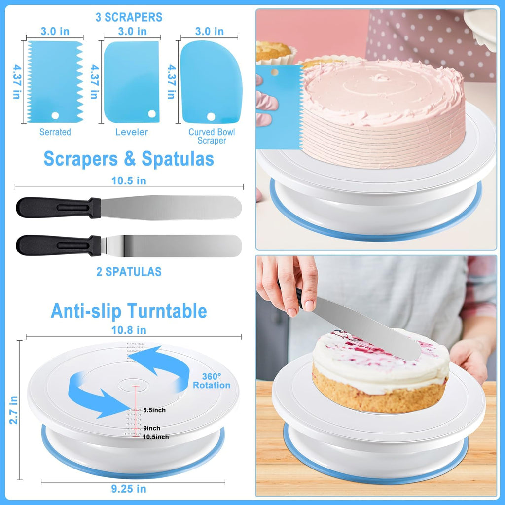 112Pcs Cake Decorating Supplies Kit, Included Cake Turntable, Cake Leveler, 54 Numbered Icing Piping Tips, 2 Spatulas, 3 Scraper, 30+2 Piping Bags, Mother's Day Gift Ideas