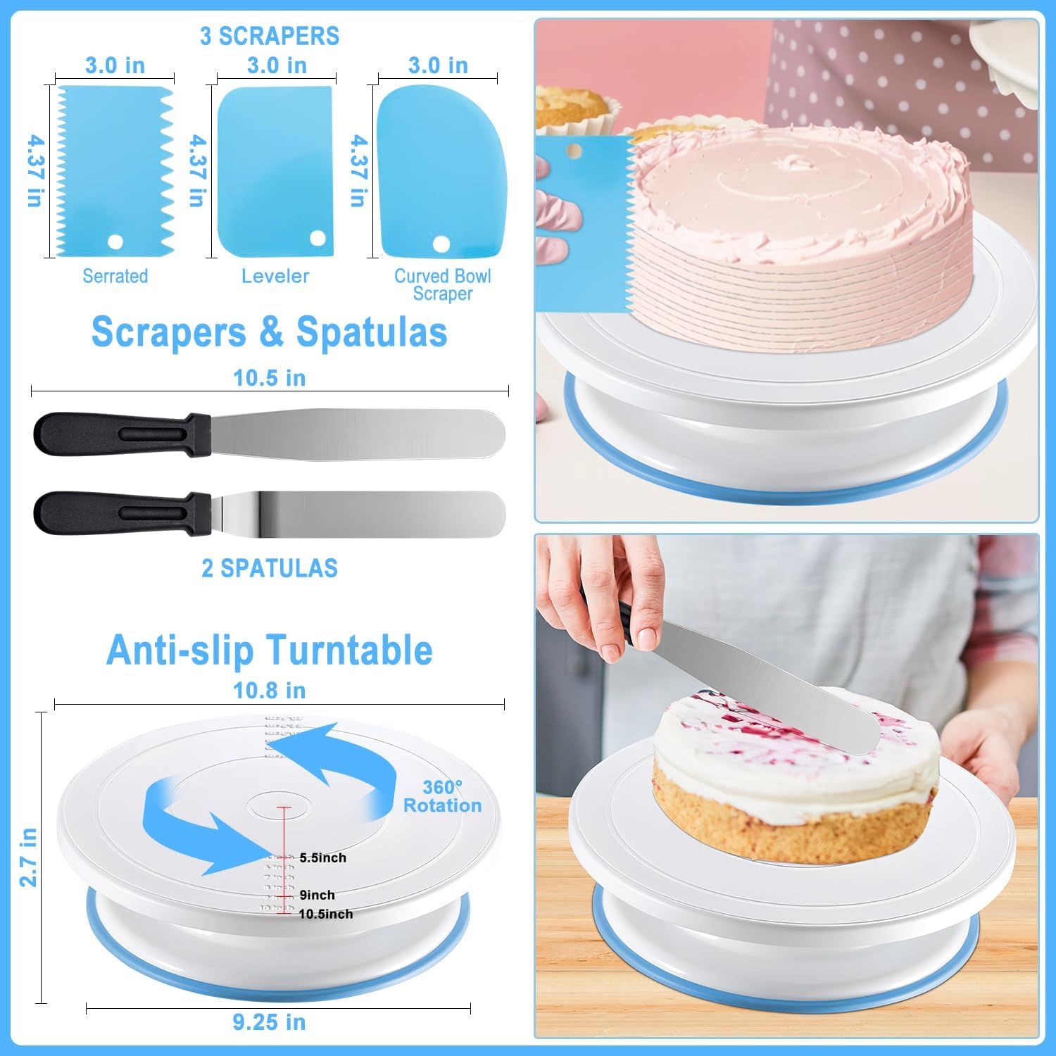 112Pcs Cake Decorating Supplies Kit, Included Cake Turntable, Cake Leveler, 54 Numbered Icing Piping Tips, 2 Spatulas, 3 Scraper, 30+2 Piping Bags, Mother's Day Gift Ideas