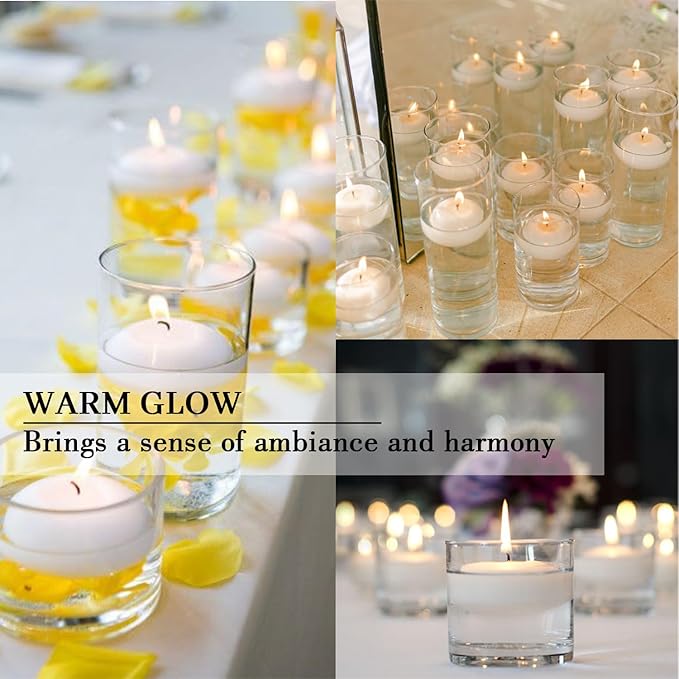 12 Floating Candles, Smoke-Free and odorless, Burning continuously for 8-10 Hours, White, 3-inch Floating Candles, Suitable for Valentine's Day, Weddings, Holidays, Home Decoration