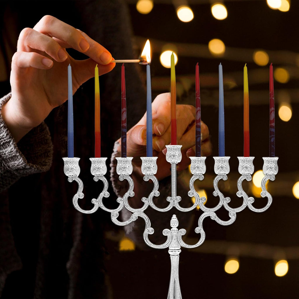 Majestic Giftware Multicolor Hanukkah Candles - CP15 | 45 Dripless Handcrafted Chanukah Candles for All 8 Nights of Hanukkah | Manufactured by Safed Candle Company in Israel (Blue/Red/Orange)
