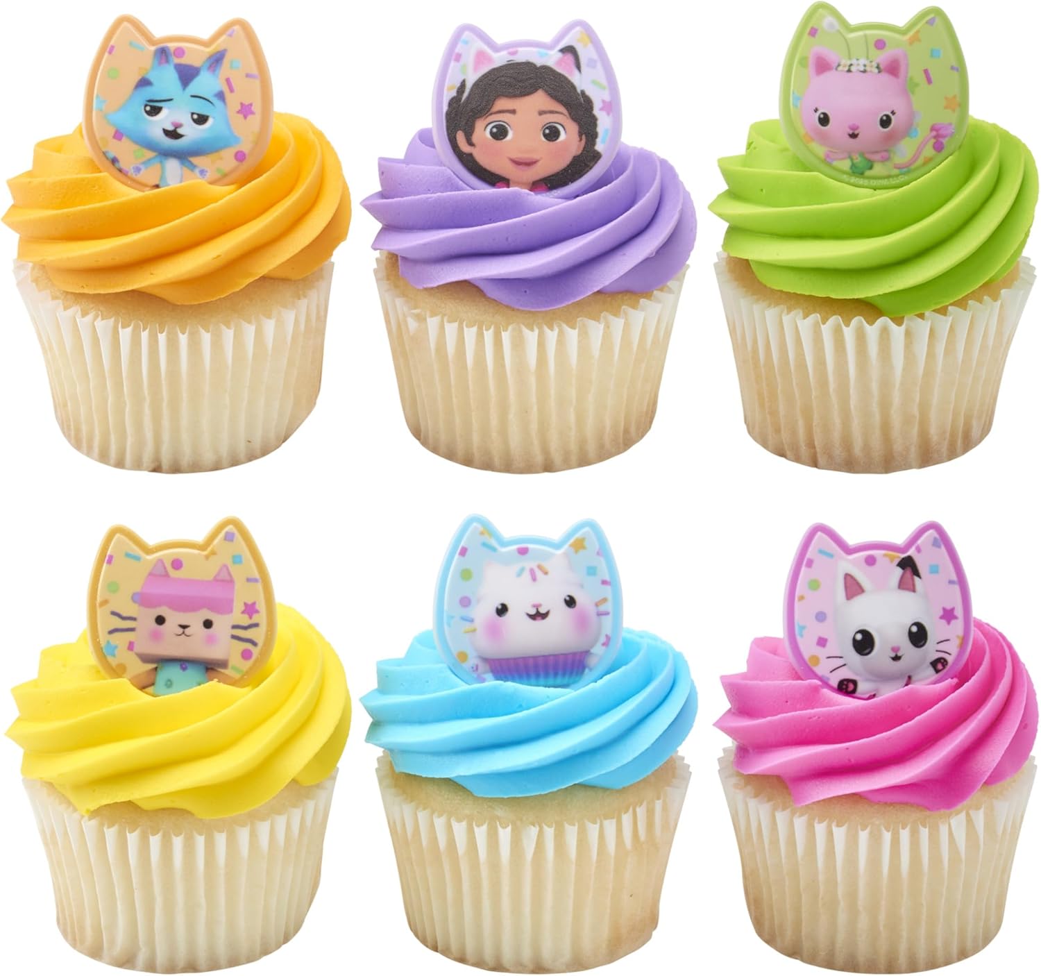 DecoPac DreamWorks Gabby's Dollhouse Rings, 24 Cupcake Decorations Featuring Gabby, Pandy Paws, Irresistible Kitty Characters, and Super Fun Adventures! - 24 Pack