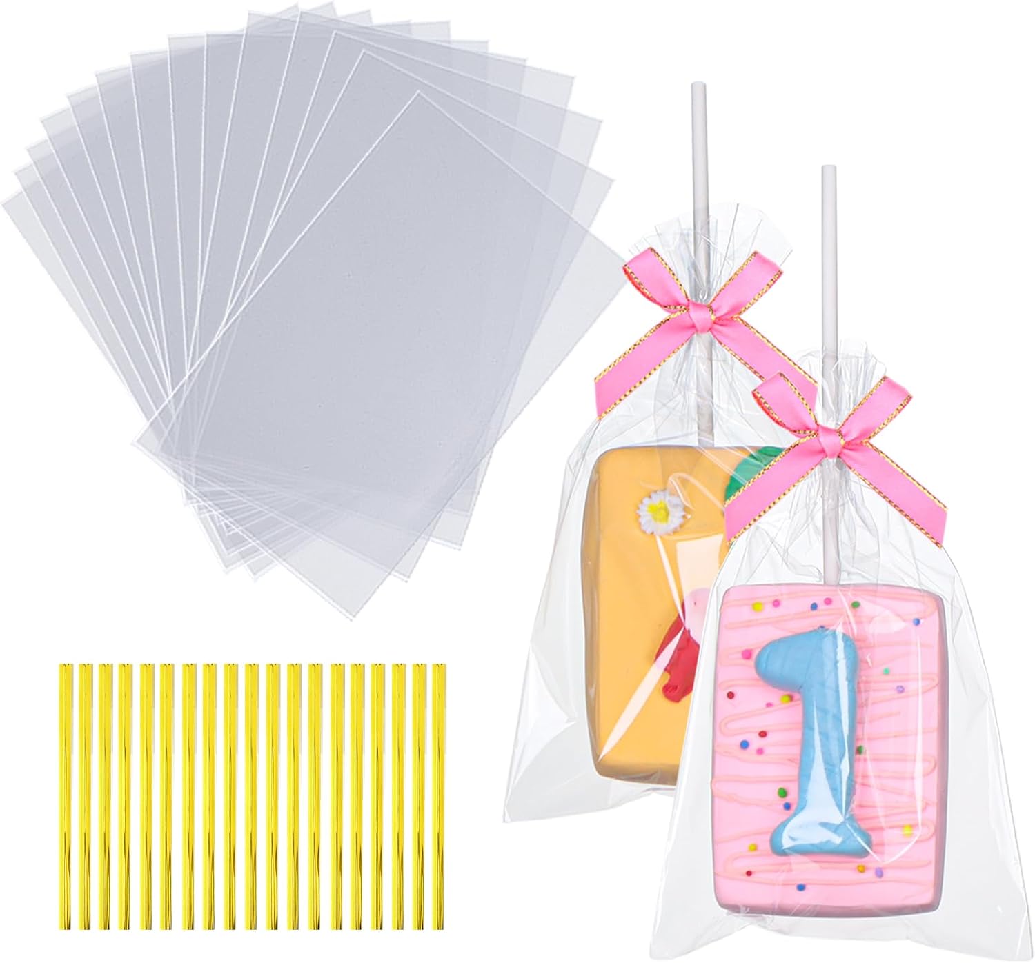 ROSPAKTEK 100 Pcs 4x6 Inch Clear Rice Krispie Treat Bags - Rice Kit Cakesicle Bags for Marshmallow, Macaron Pop, Candy, Apple Cookies, Cake Ore Pop Packaging (Individually Wrapped)