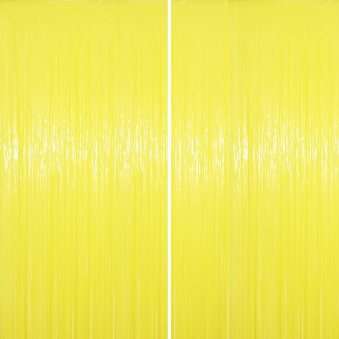 2 Pack Pastel Yellow Tinsel Foil Fringe Curtains, Yellow Party Decorations, Metallic Tinsel Party Streamers Backdrop for Birthday Baby Shower Graduation Gender Reveal Party Decorations