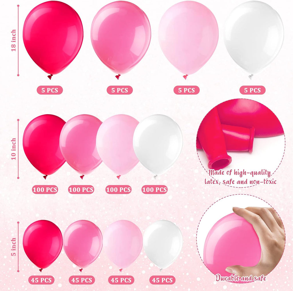 leitee 600 pcs hot pink balloons different sizes shown in use